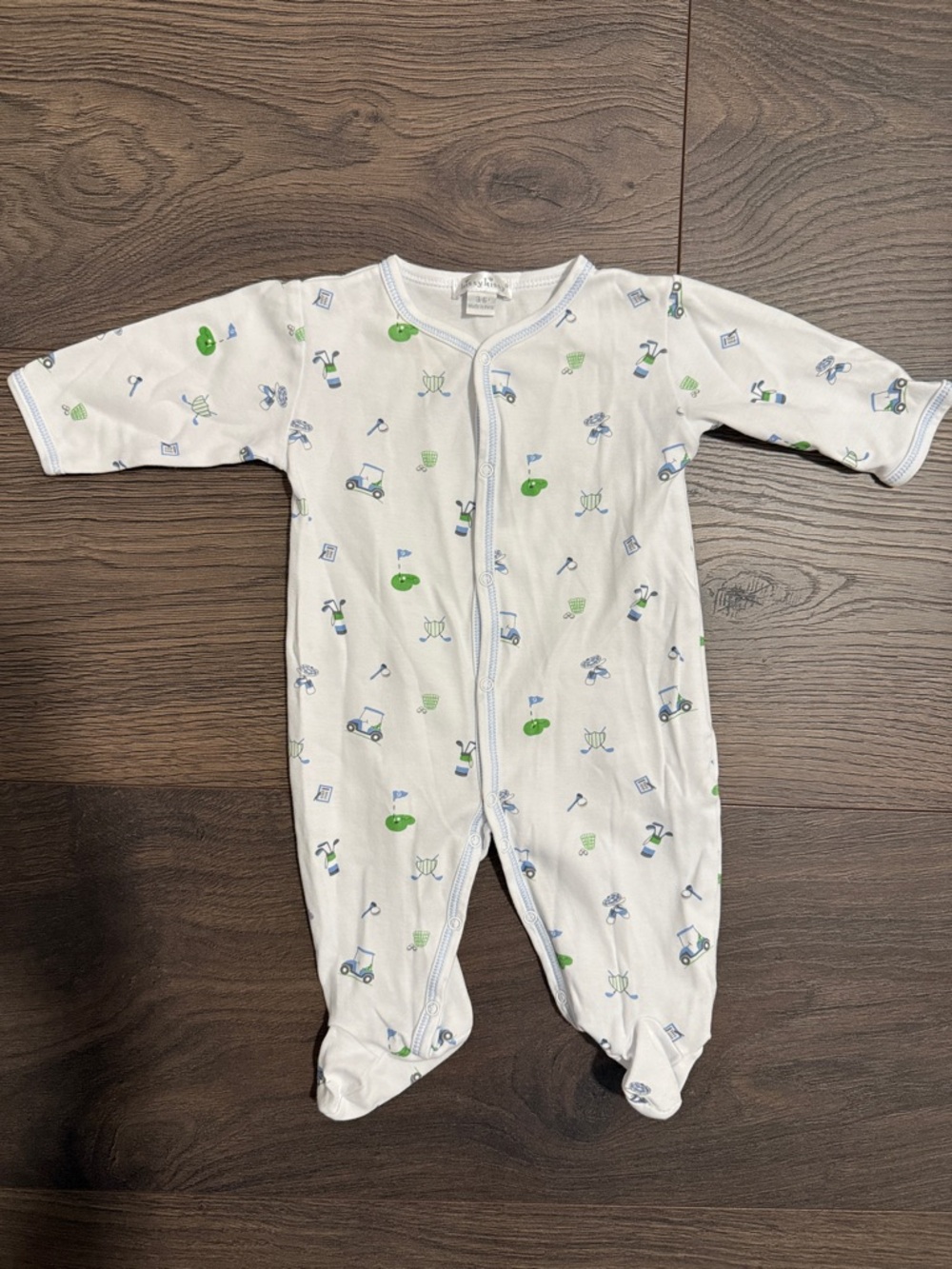 Kissy KissyCotton Baby One-Piece Footed Sleeper in White with Green & Blue Golf